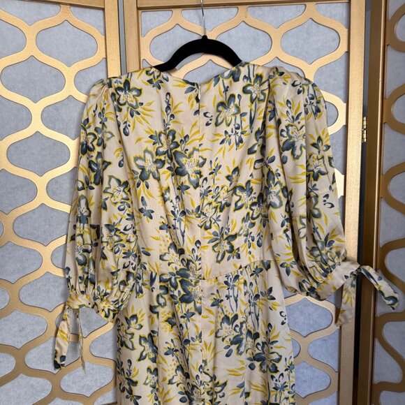 Cinq À Sept Size 4 Multicolor Kerstin Floral Puff Sleeve Ruffle Midi Wrap Dress - Picture 16 of 16